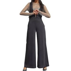Pilcro Anthropologie Wide Leg Denim Jumpsuit Cutout Back Tie Gray Casual Size 27